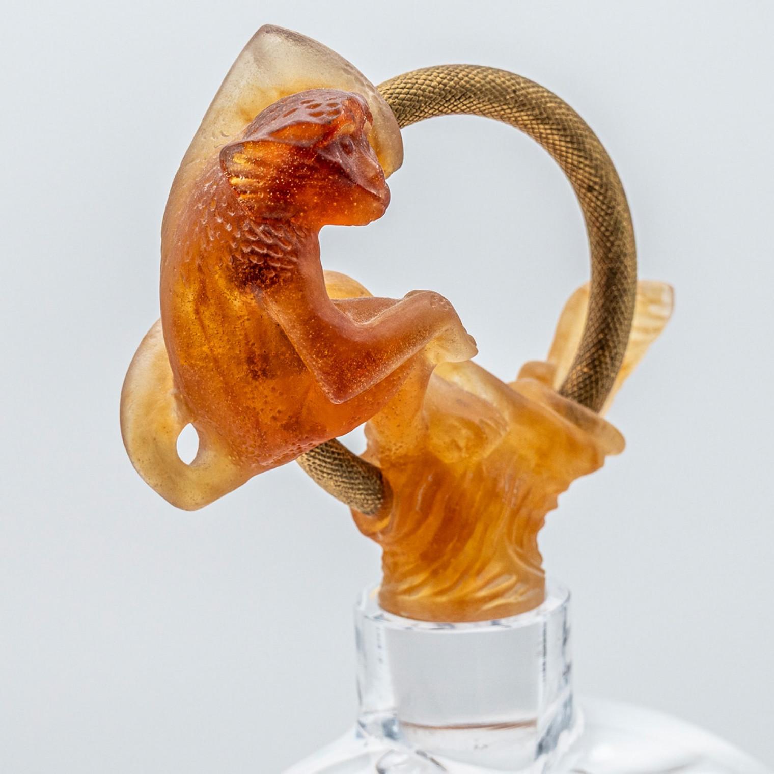 French Daum Art Glass Carafe with Orange Ape, France For Sale