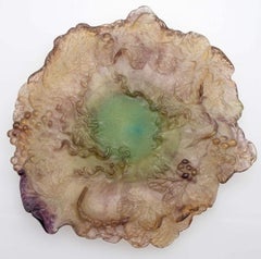 Piatto decorativo in vetro artistico Daum, verde e salmone, Francia