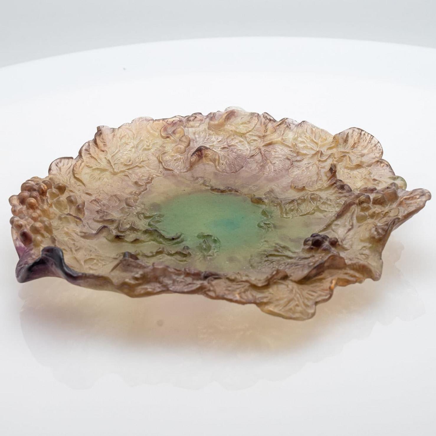 Altro Piatto decorativo in vetro artistico Daum, verde e salmone, Francia in vendita