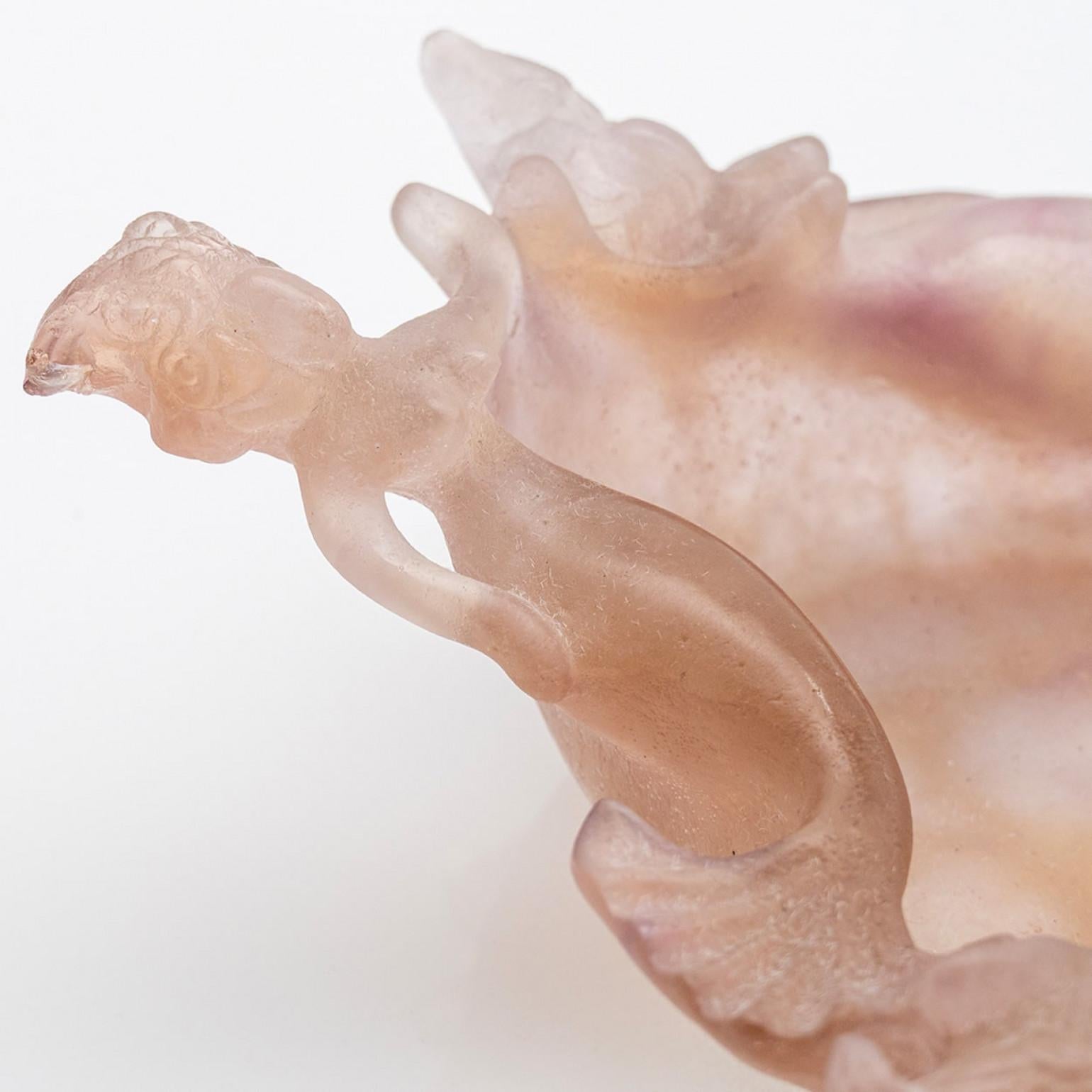 Art Nouveau Daum Art Glass Decorative Plate with Dusty Rose Mermaids, France For Sale