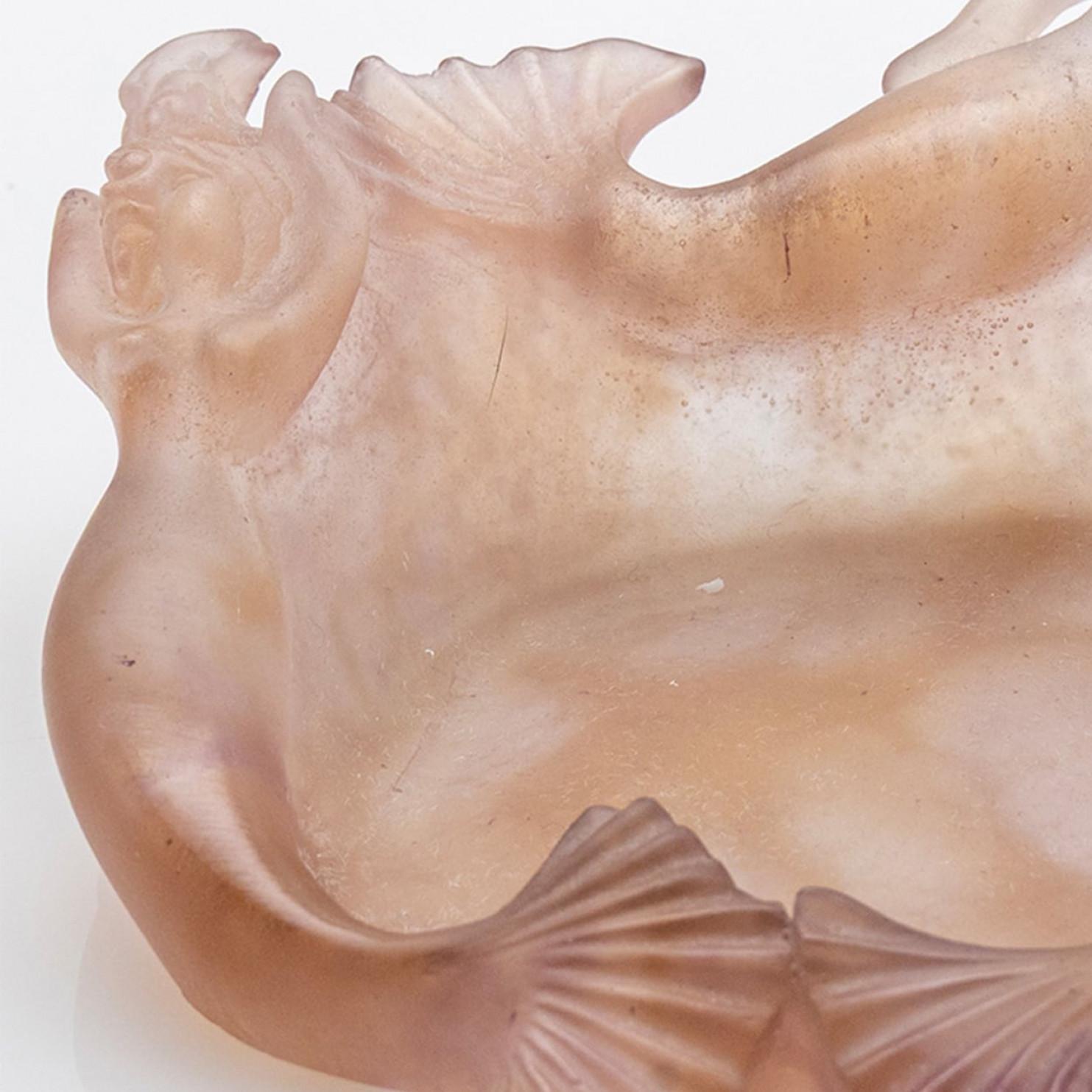 French Daum Art Glass Decorative Plate with Dusty Rose Mermaids, France For Sale