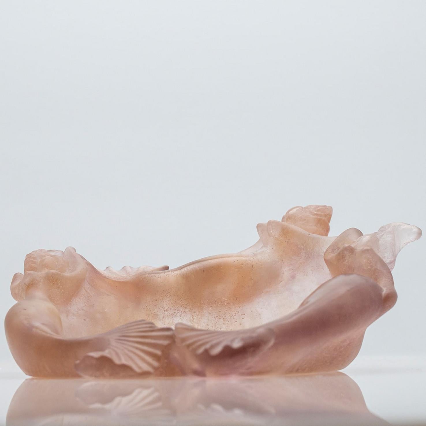 Late 20th Century Daum Art Glass Decorative Plate with Dusty Rose Mermaids, France For Sale