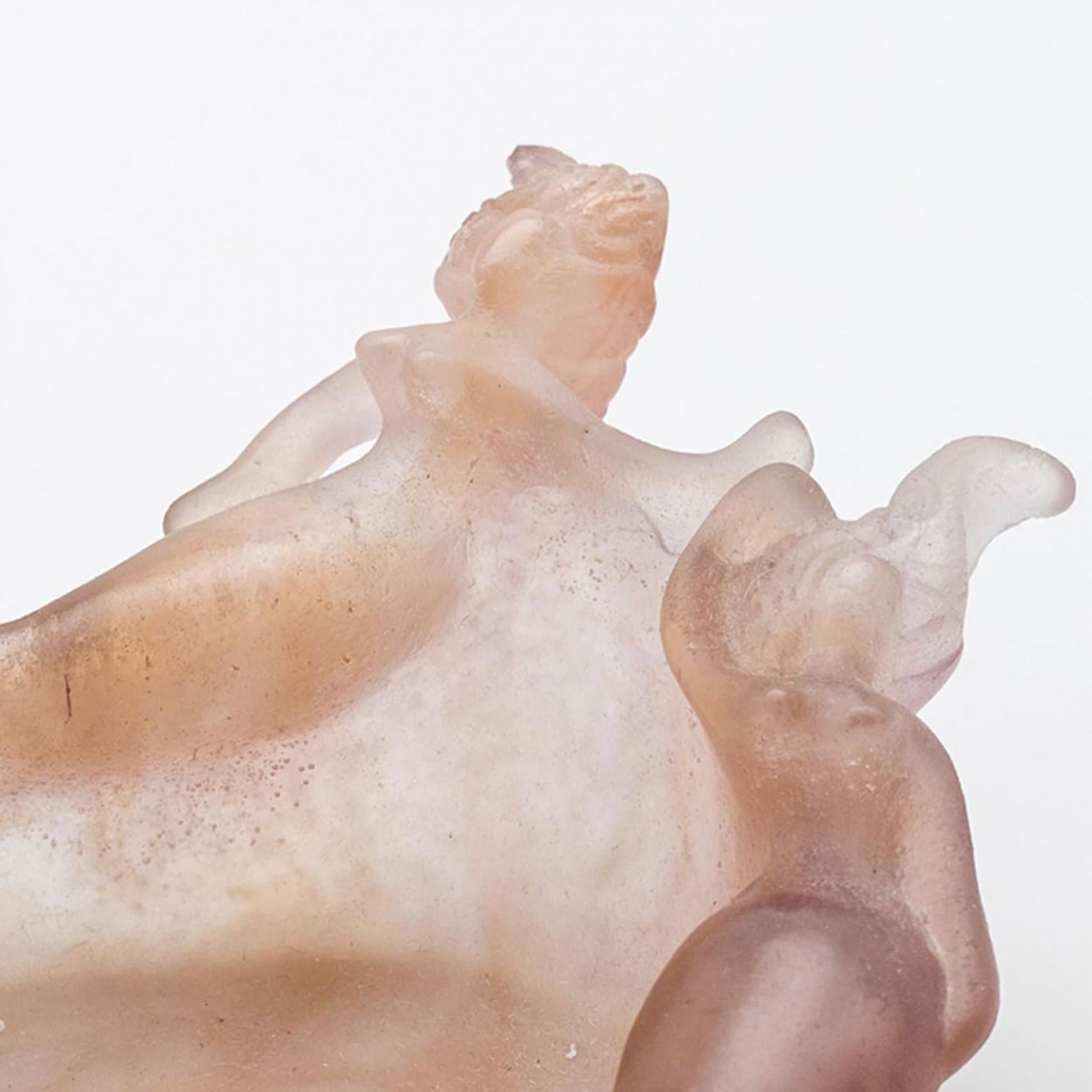 Daum Art Glass Decorative Plate with Dusty Rose Mermaids, France For Sale 1