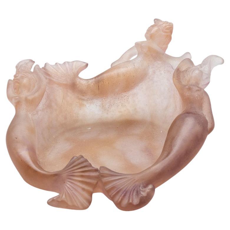 Daum Art Glass Decorative Plate with Dusty Rose Mermaids, France For Sale