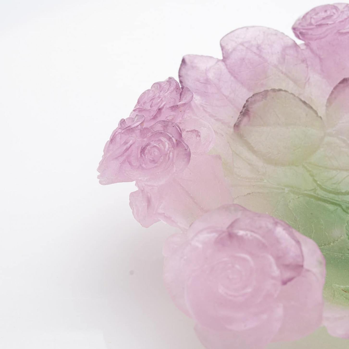 Daum Art Glass Decorative Plate with roses, France For Sale 3