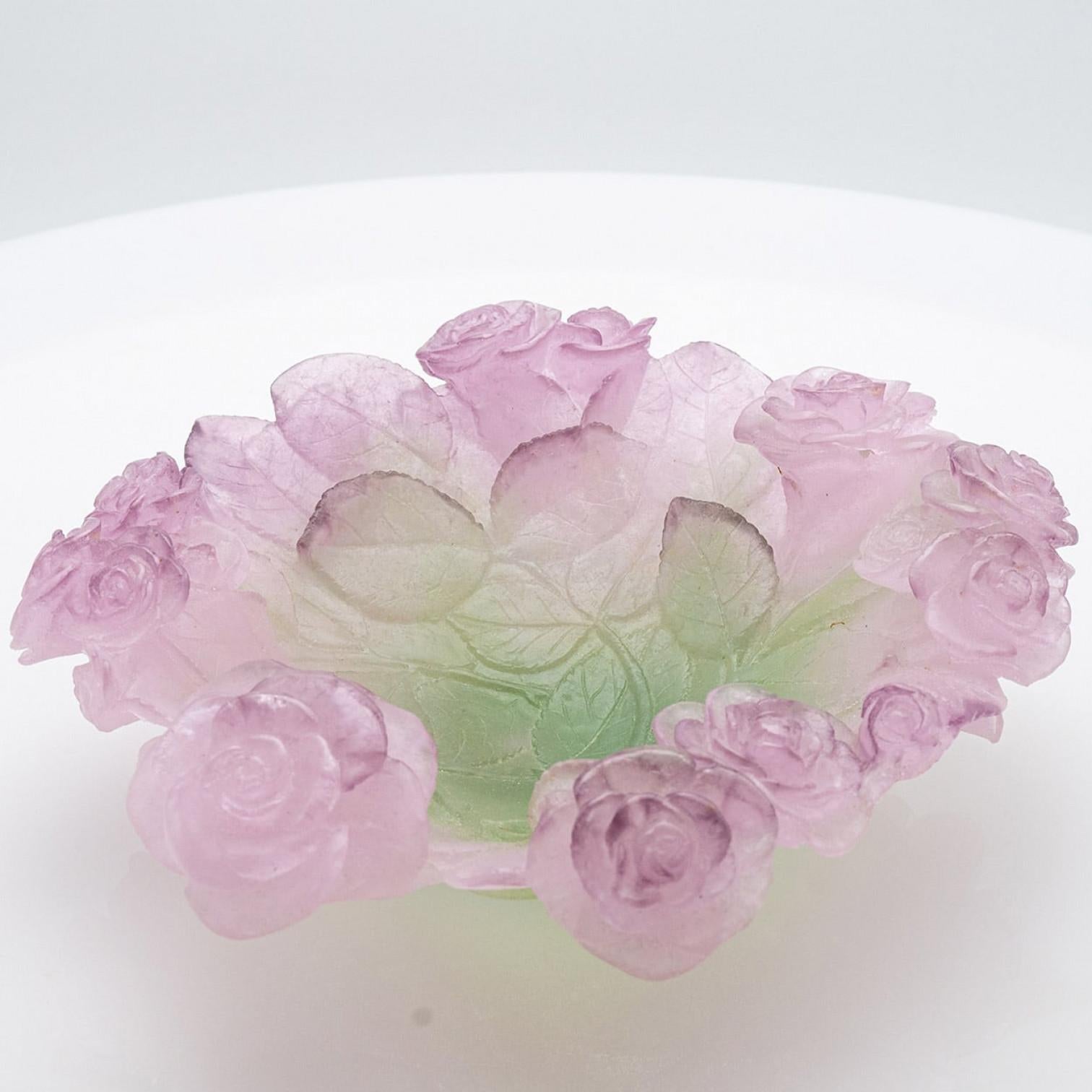 Daum Art Glass Decorative Plate with roses, France For Sale 4