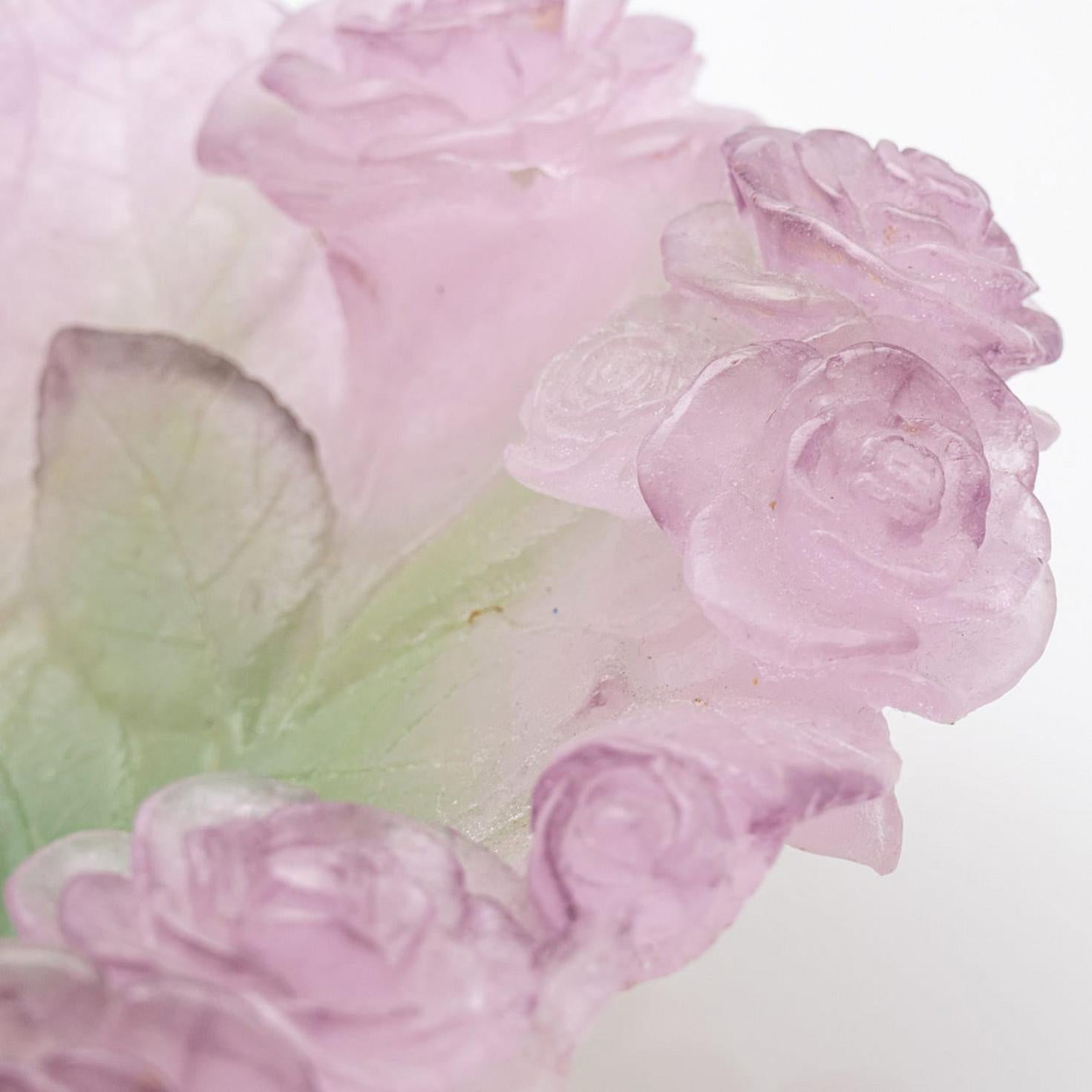 Art Nouveau Daum Art Glass Decorative Plate with roses, France For Sale