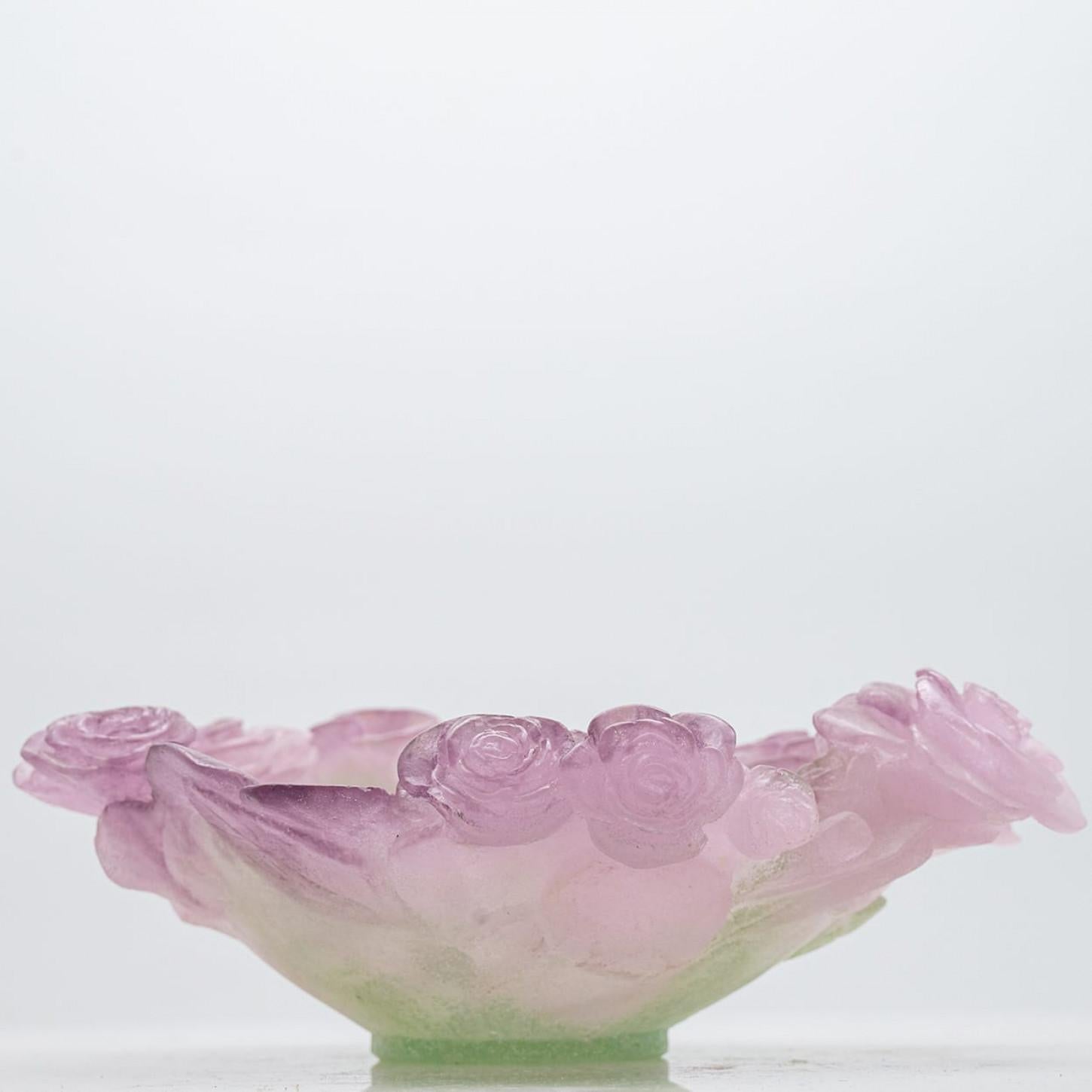 Other Daum Art Glass Decorative Plate with roses, France For Sale