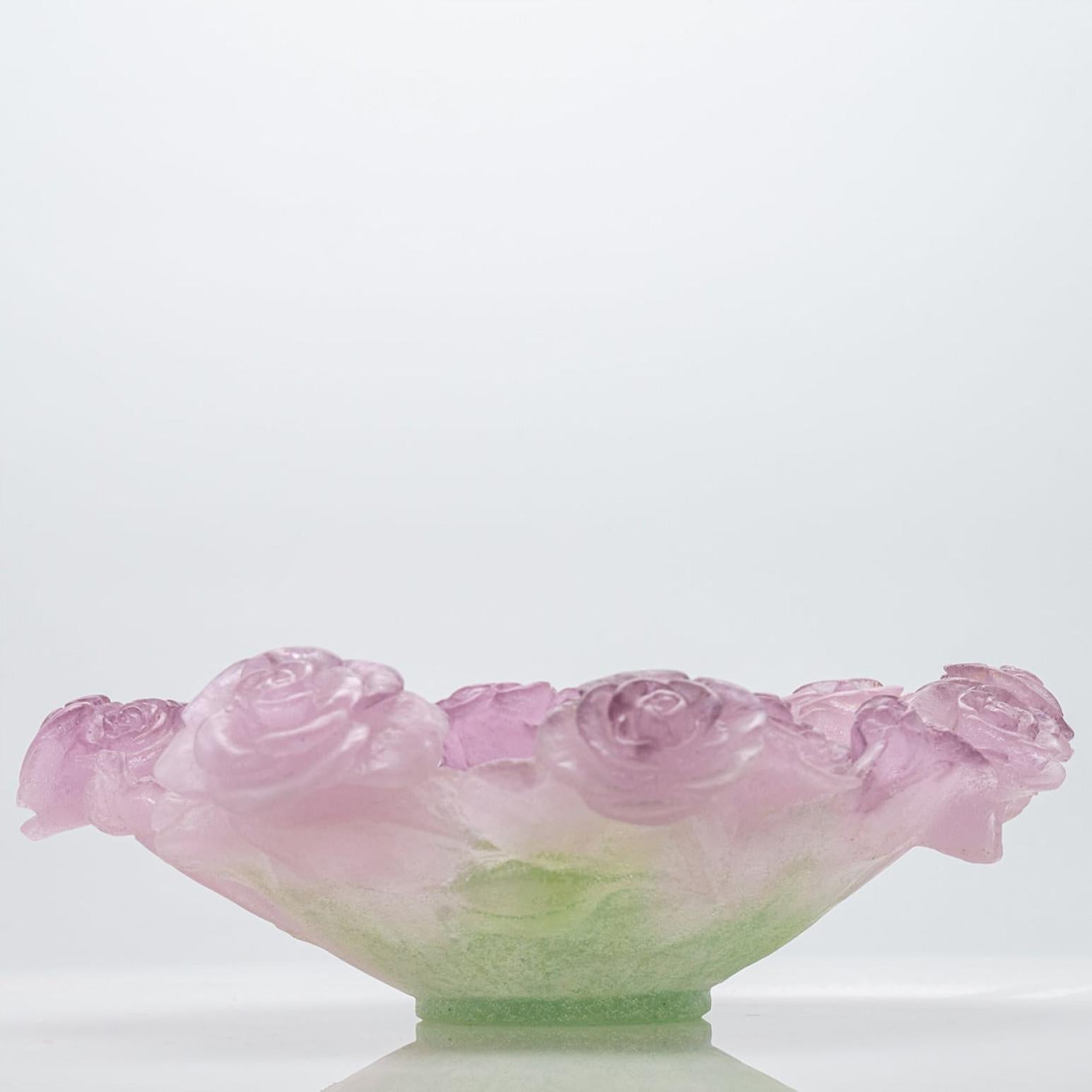 Daum Art Glass Decorative Plate with roses, France For Sale 1