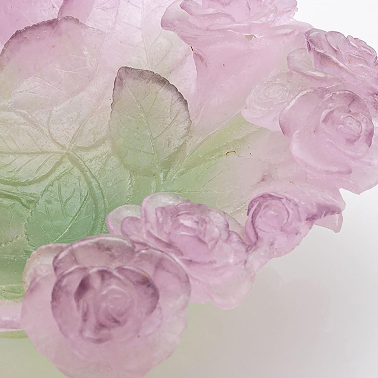 Daum Art Glass Decorative Plate with roses, France For Sale 2