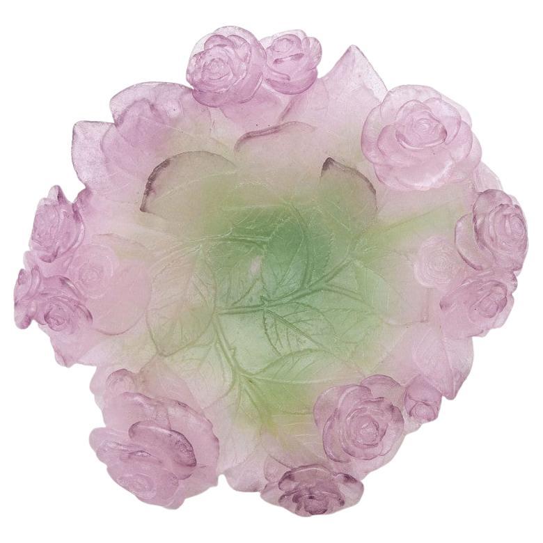 Daum Art Glass Decorative Plate with roses, France