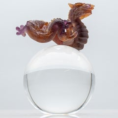 Daum Art Glass Dragon Crystal Ball Decorative Object, France