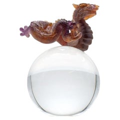 Daum Art Glass Dragon Crystal Ball Decorative Object, France