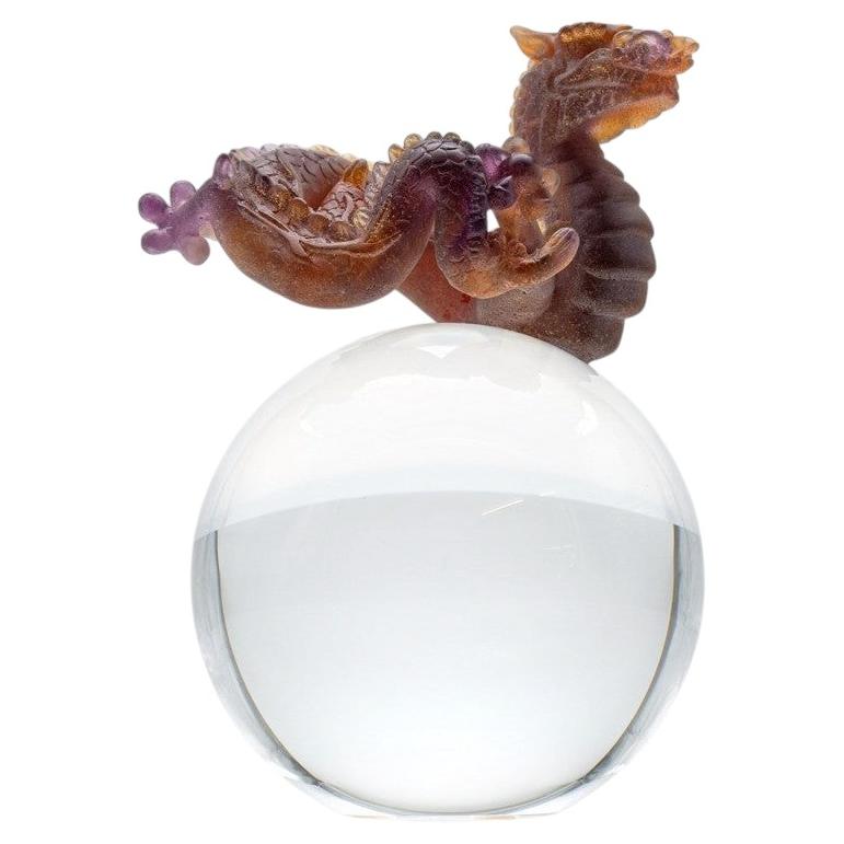 Daum Art Glass Dragon Crystal Ball Decorative Object, France