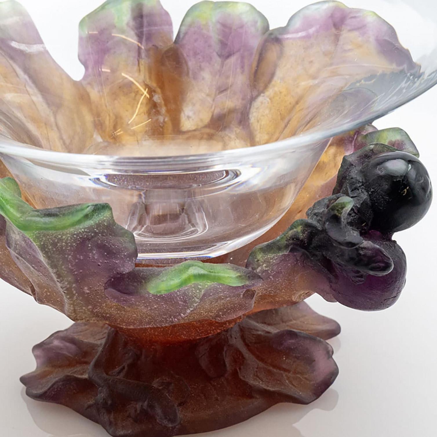 Français Coupe à feuilles de figuier en verre d'art Daum, France en vente