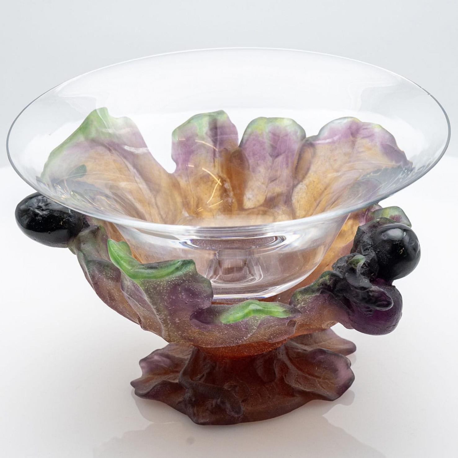 Autre Coupe à feuilles de figuier en verre d'art Daum, France en vente