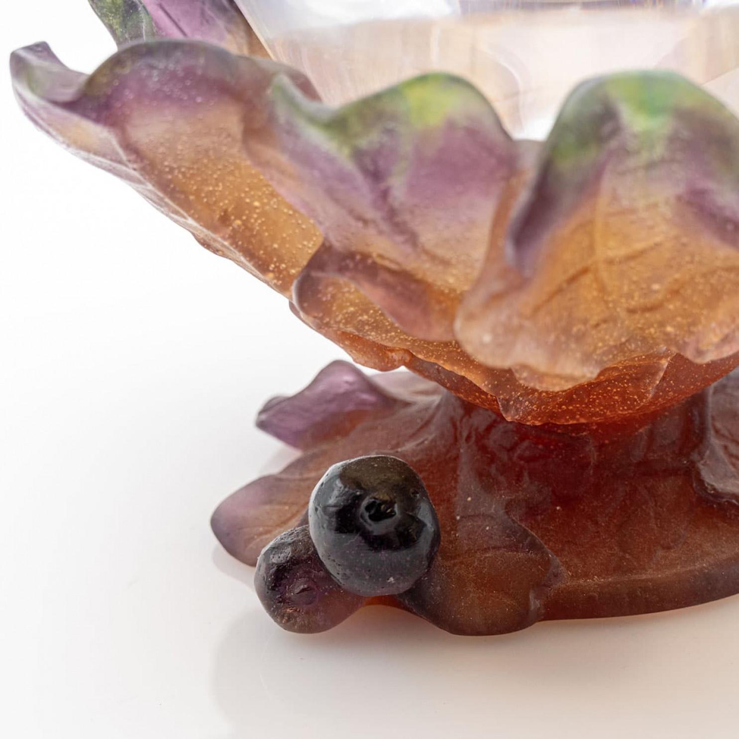 Coupe à feuilles de figuier en verre d'art Daum, France Bon état - En vente à Rijssen, NL