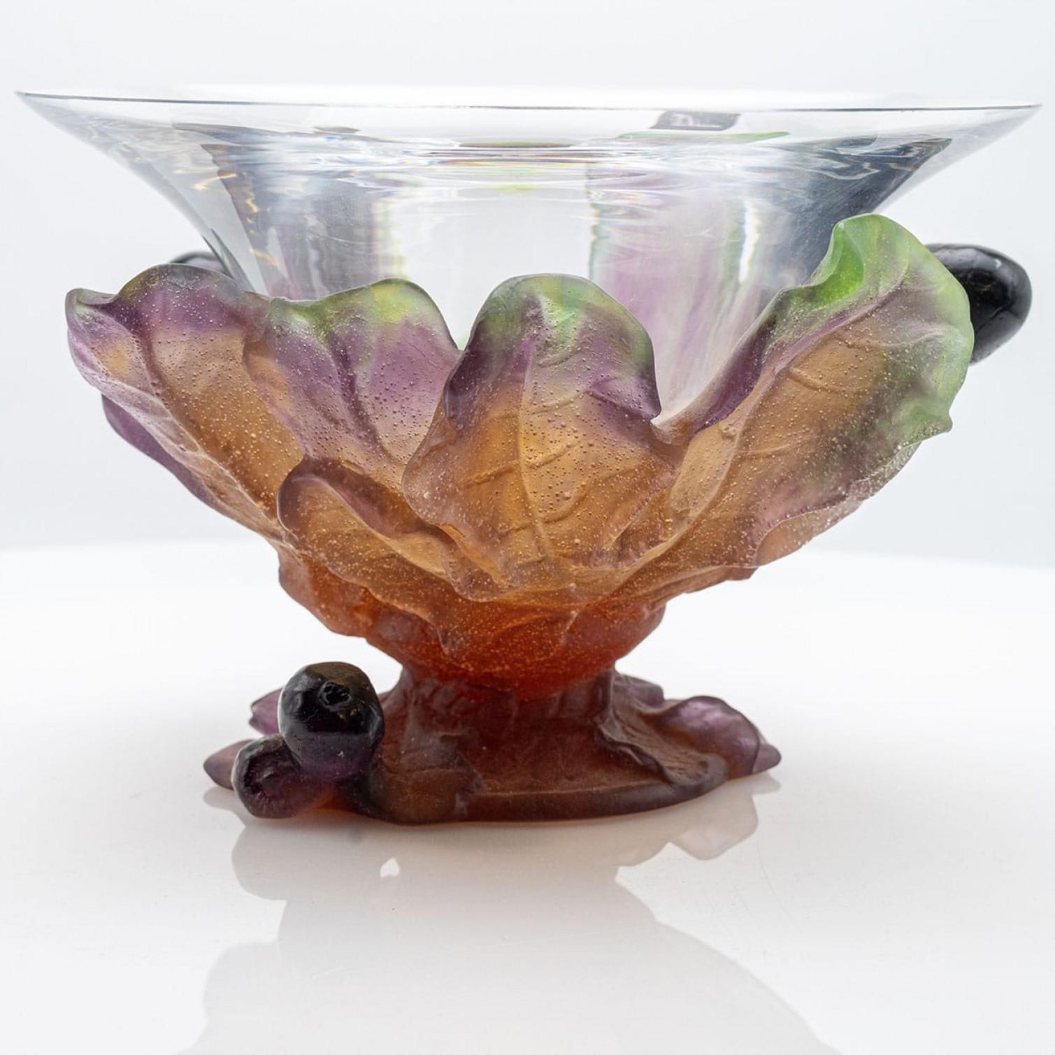 Fin du 20e siècle Coupe à feuilles de figuier en verre d'art Daum, France en vente