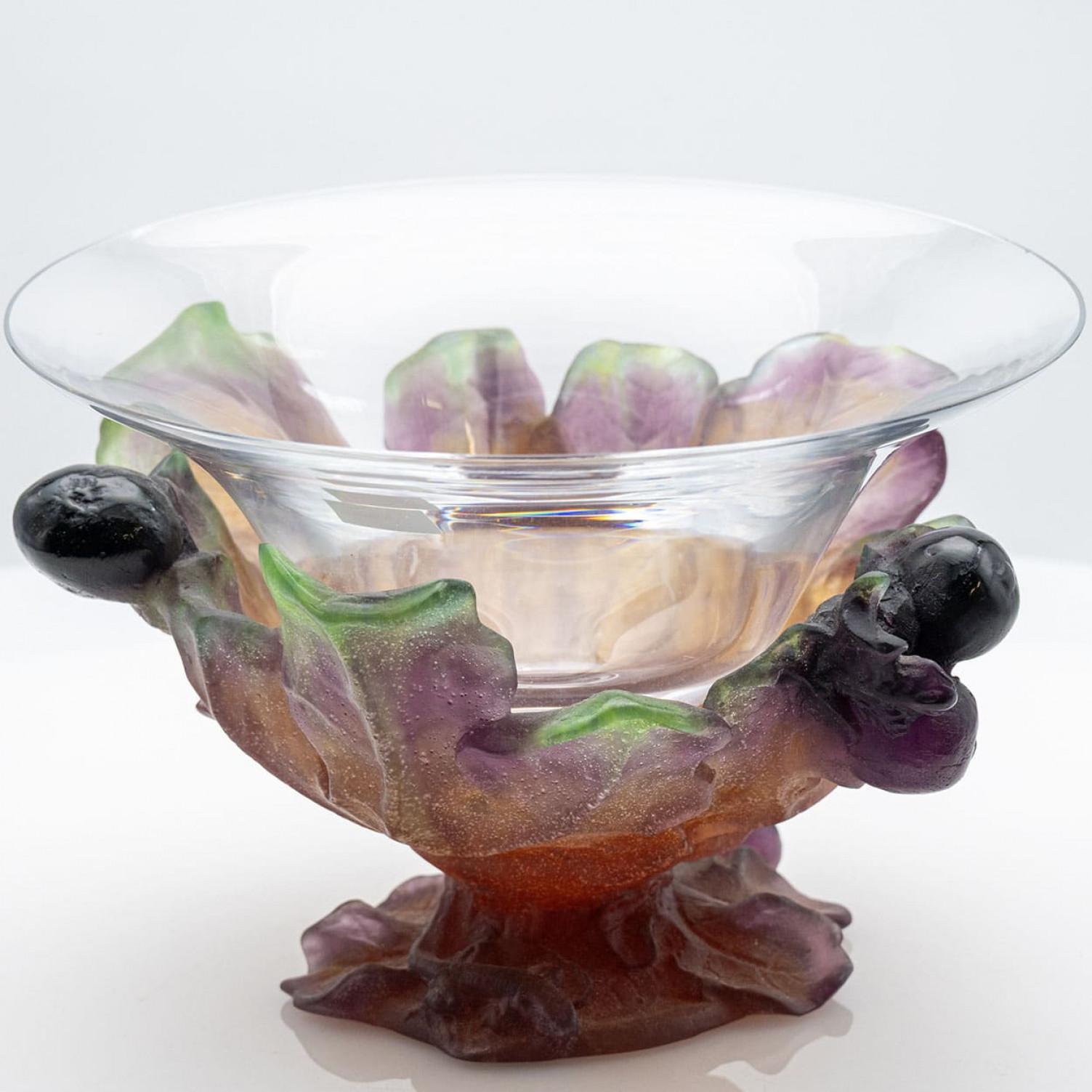 Verre d'art Coupe à feuilles de figuier en verre d'art Daum, France en vente