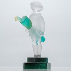 Daum Art Glass Golf Player Green and Clear Glass, France