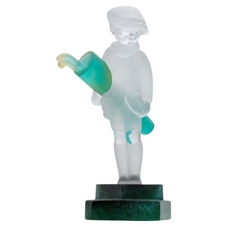 Daum Art Glass Golf Player Green and Clear Glass, France For Sale