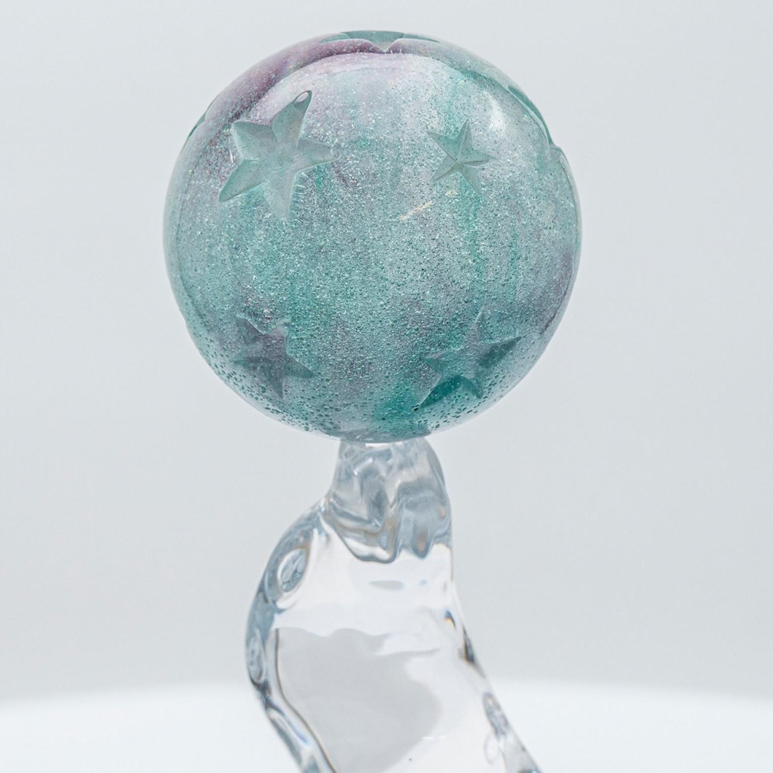Daum Art Glass Seal Teal Glass Ball and Clear Glass Sculpture, Frankreich (Französisch) im Angebot