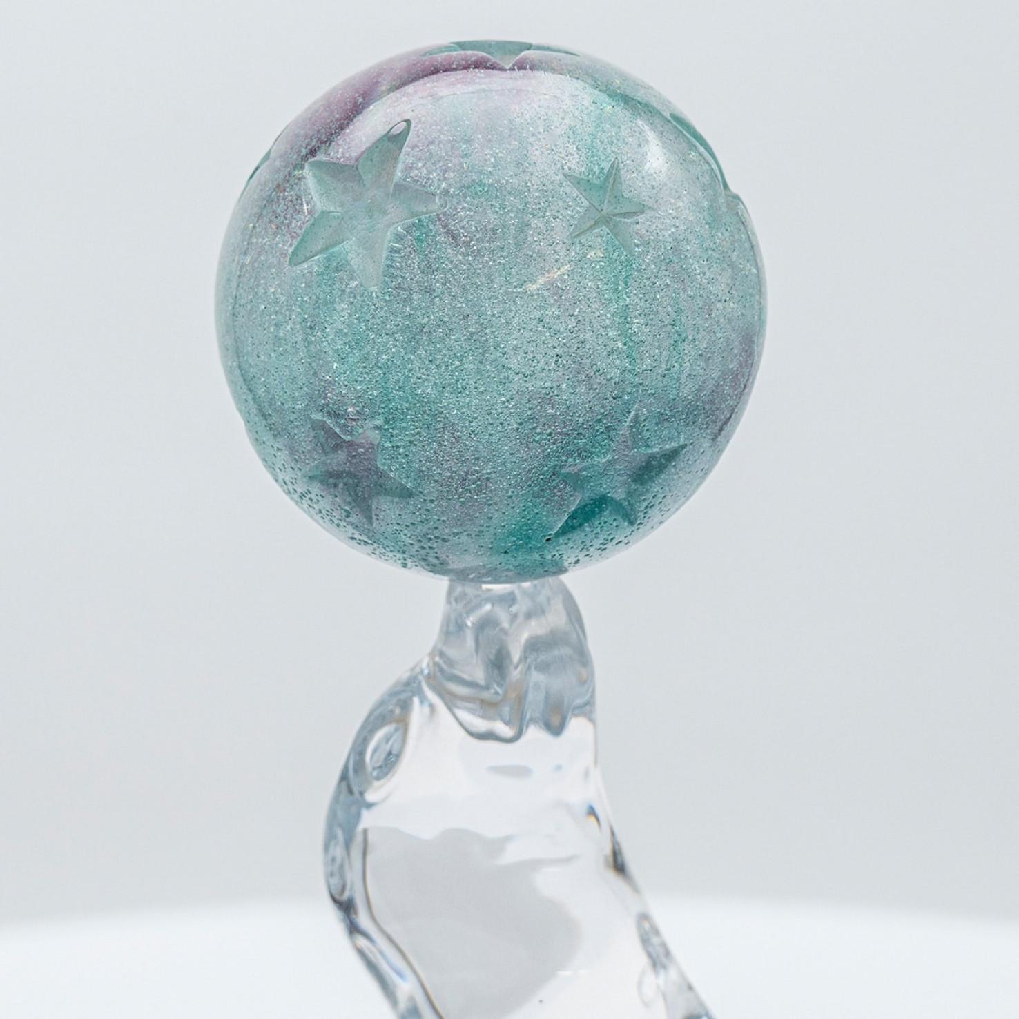 Francese Scultura in vetro Daum Art Glass Seal Teal Ball and Clear Glass, Francia in vendita