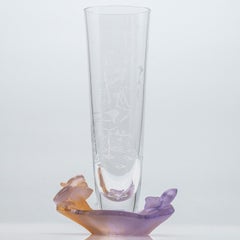 Daum Art Glass Soliflore Vases, Violet Orange, France