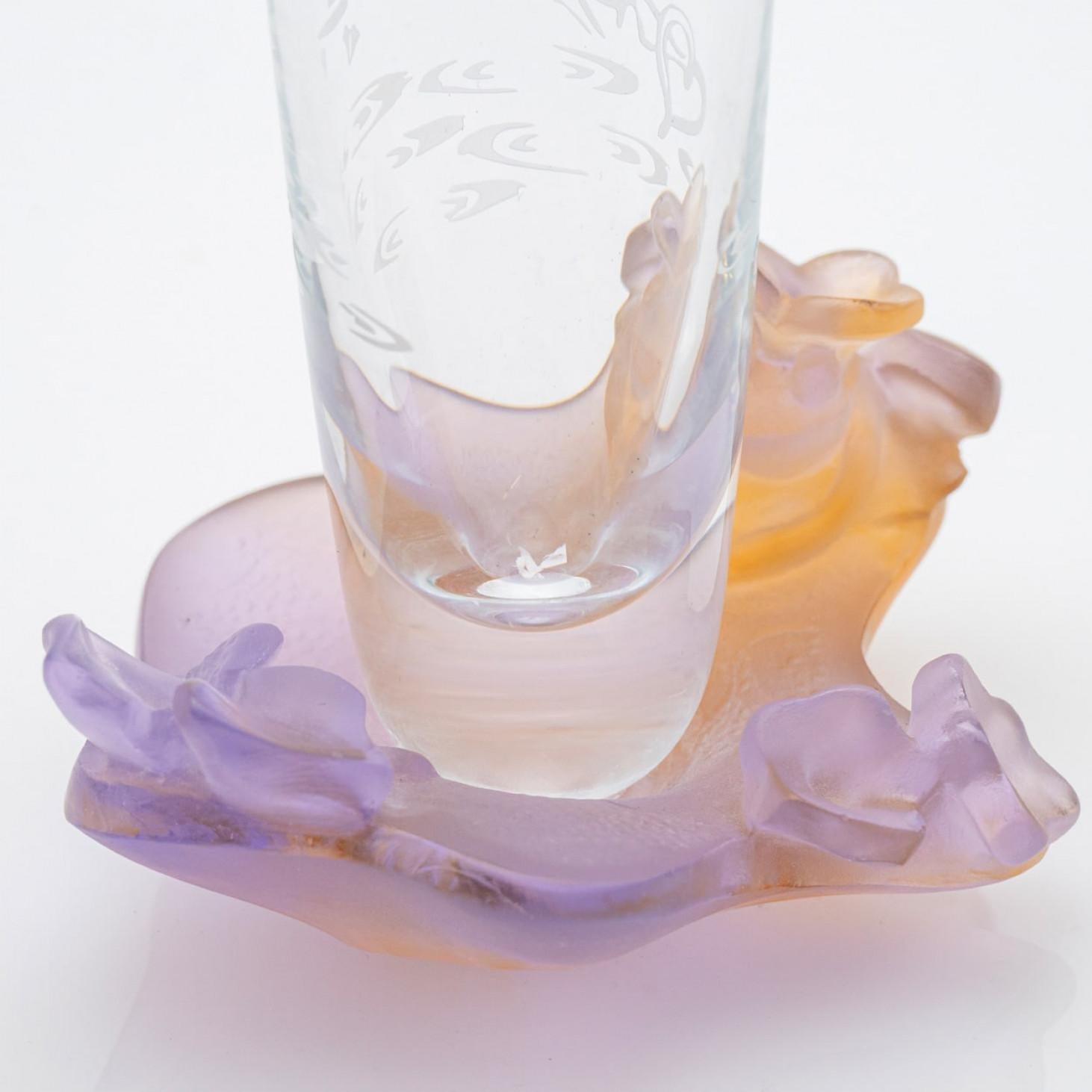 Art Nouveau Daum Art Glass Soliflore Vases, Violet Orange, France in vendita