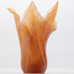 Daum Art Glass Vase Amber Leafs, France