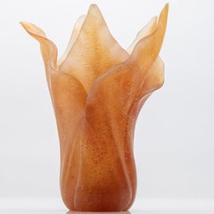 Daum Art Glass Vase Amber Leafs, France