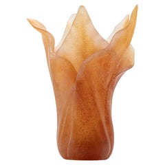 Daum Art Glass Vase Amber Leafs, France
