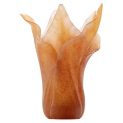 Daum Art Glass Vase Amber Leafs, France