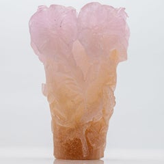 Daum Art Glass Vase Roses Pink Orange, France