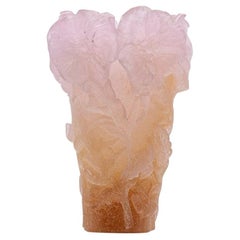 Daum Art Glass Vase Roses Pink Orange, France