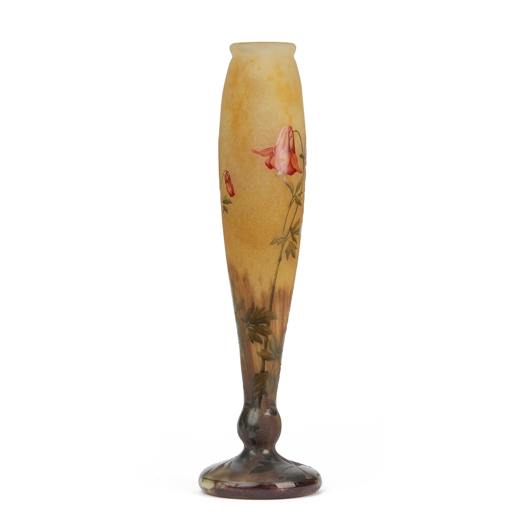 Daum Art Nouveau Columbine Cameo Acid Etched Art Glass Vase 5