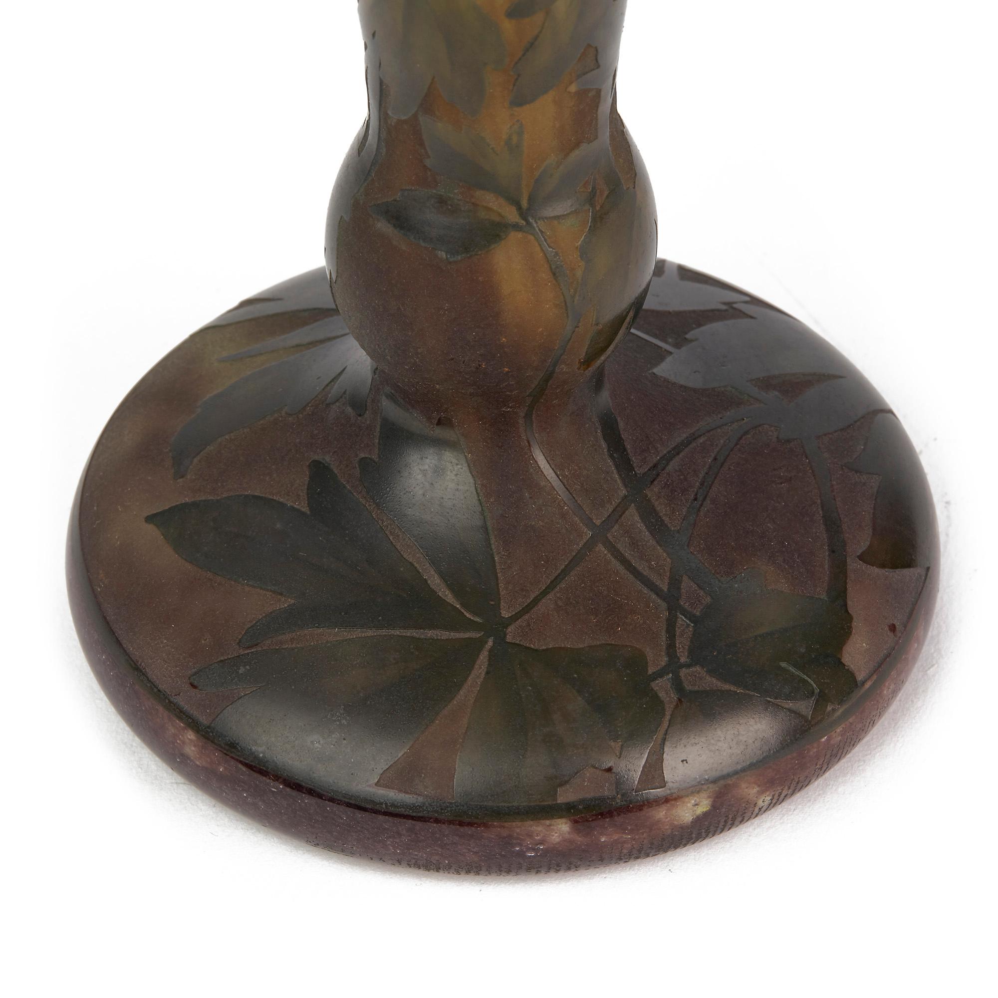 Daum Art Nouveau Columbine Cameo Acid Etched Art Glass Vase 1