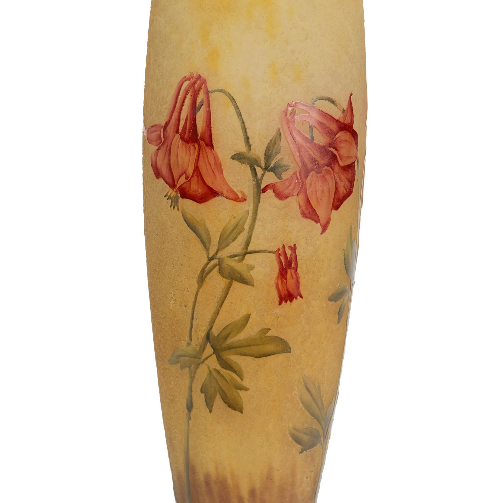 Daum Art Nouveau Columbine Cameo Acid Etched Art Glass Vase 2