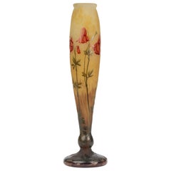Daum Art Nouveau Columbine Cameo Acid Etched Art Glass Vase