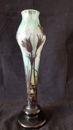 Daum Art Nouveau France Tulip Light Blue Glass Vase, 1900s