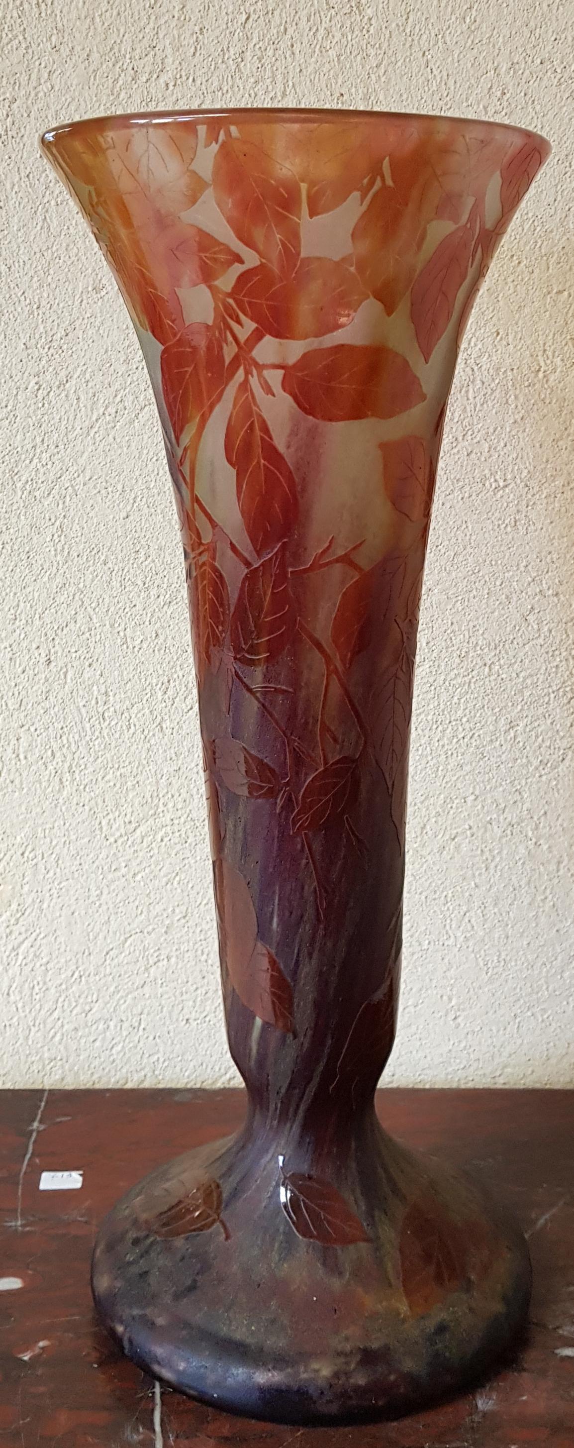 Daum Art Nouveau France Vegetable Decoration Conic and Glass Vase, 1900s In Good Condition In Mondovì cn, Italia