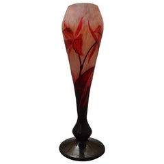 Daum Art Nouveau Pink and Reddish Purple Glass Cattleya Labiata Vase