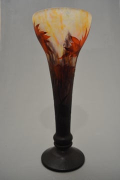 Daum Art Nouveau Red Brown and Purple Glass Sunflowers French Vase