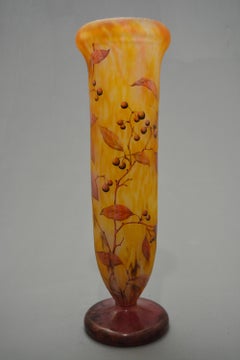 Daum Art Nouveau Wine Red and Yellow Glass Vase