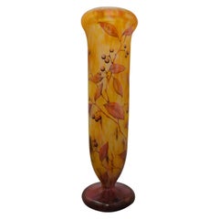 Daum Art Nouveau Wine Red and Yellow Glass Vase