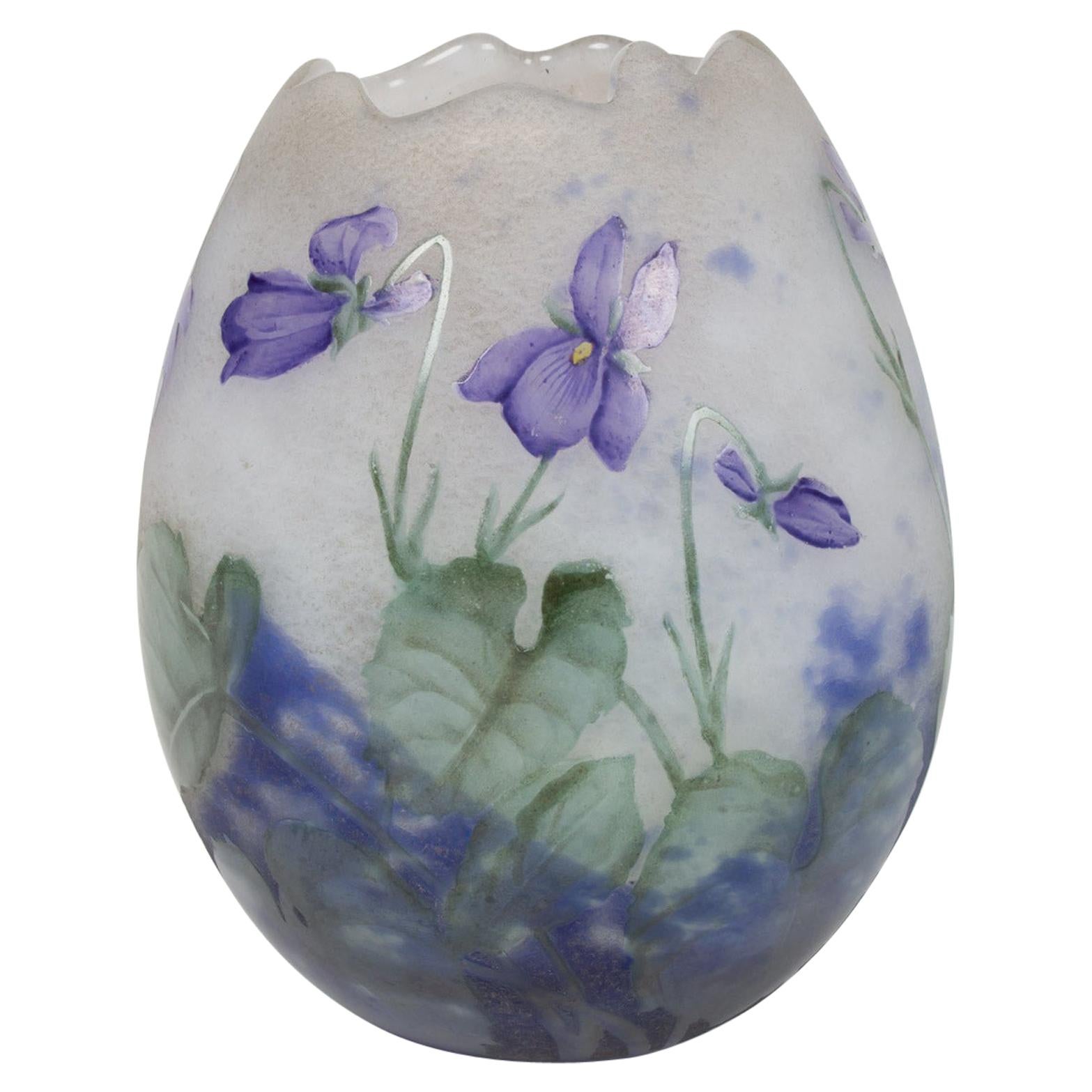 Daum, Cameo and Enamel Glass Vase, "Violets"