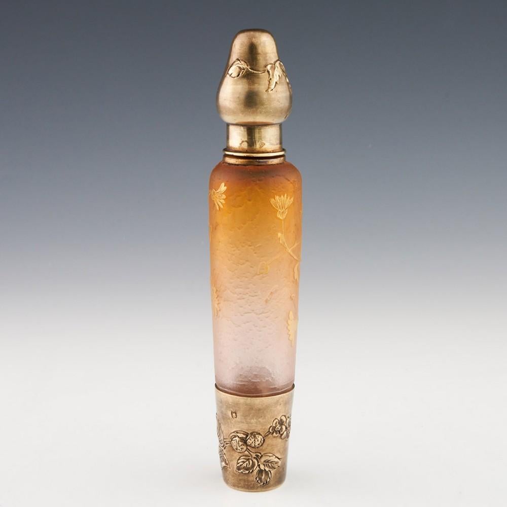 Flask- oder Absinthe-Flaskflasche „Muff“ aus Kamee-Glas und Silber von Daum, um 1895 (Viktorianisch) im Angebot