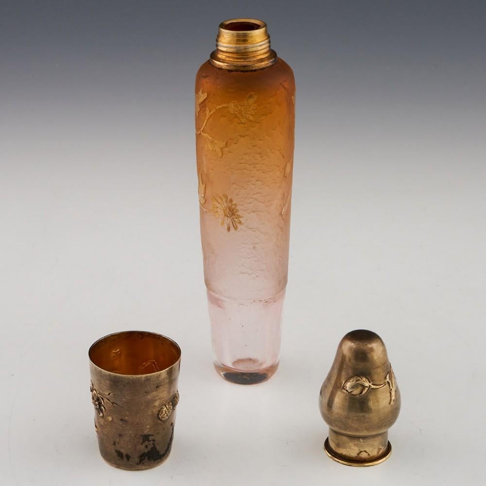 Flask- oder Absinthe-Flaskflasche „Muff“ aus Kamee-Glas und Silber von Daum, um 1895 im Angebot 3