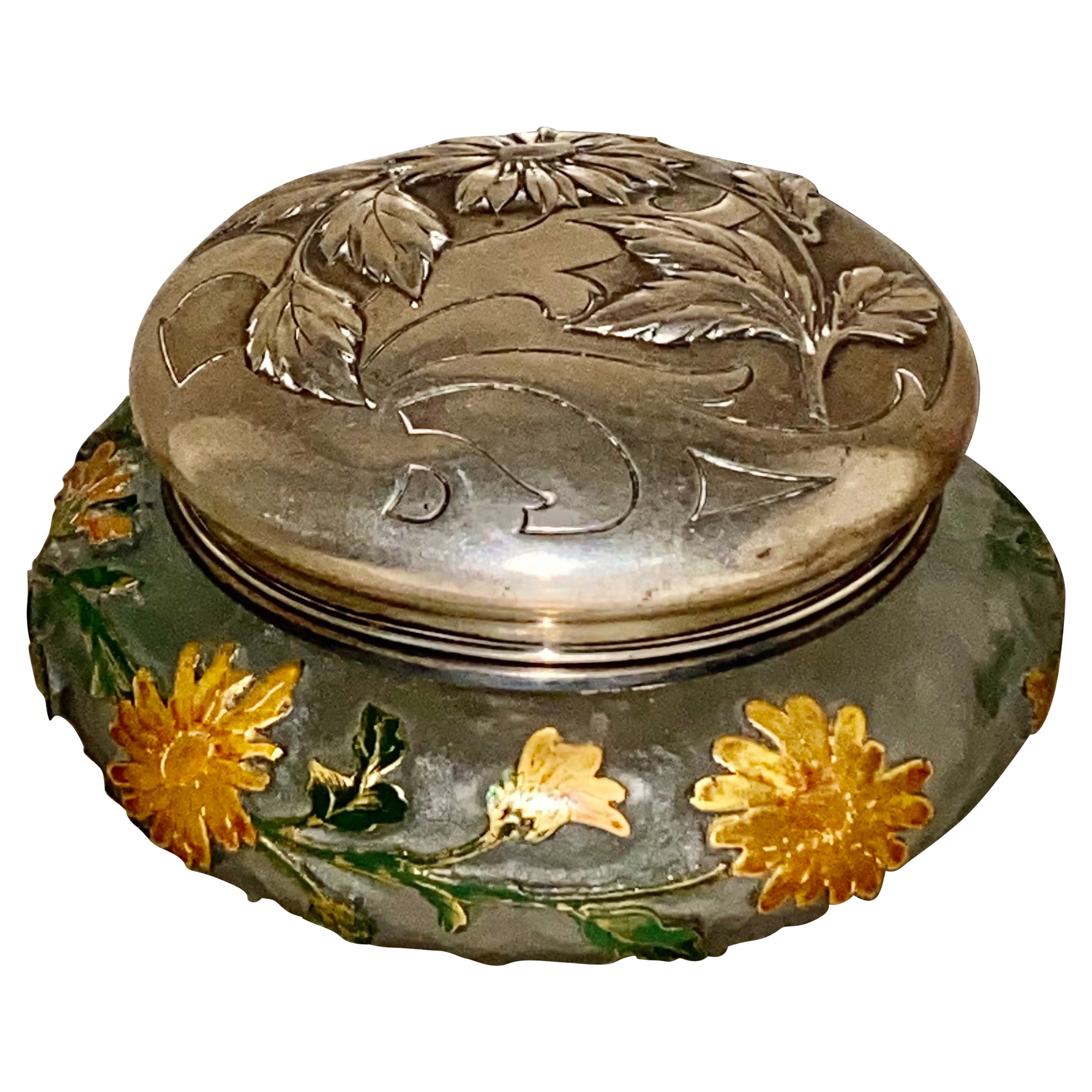 Daum Cameo Glass Bowl with Silver Cover
