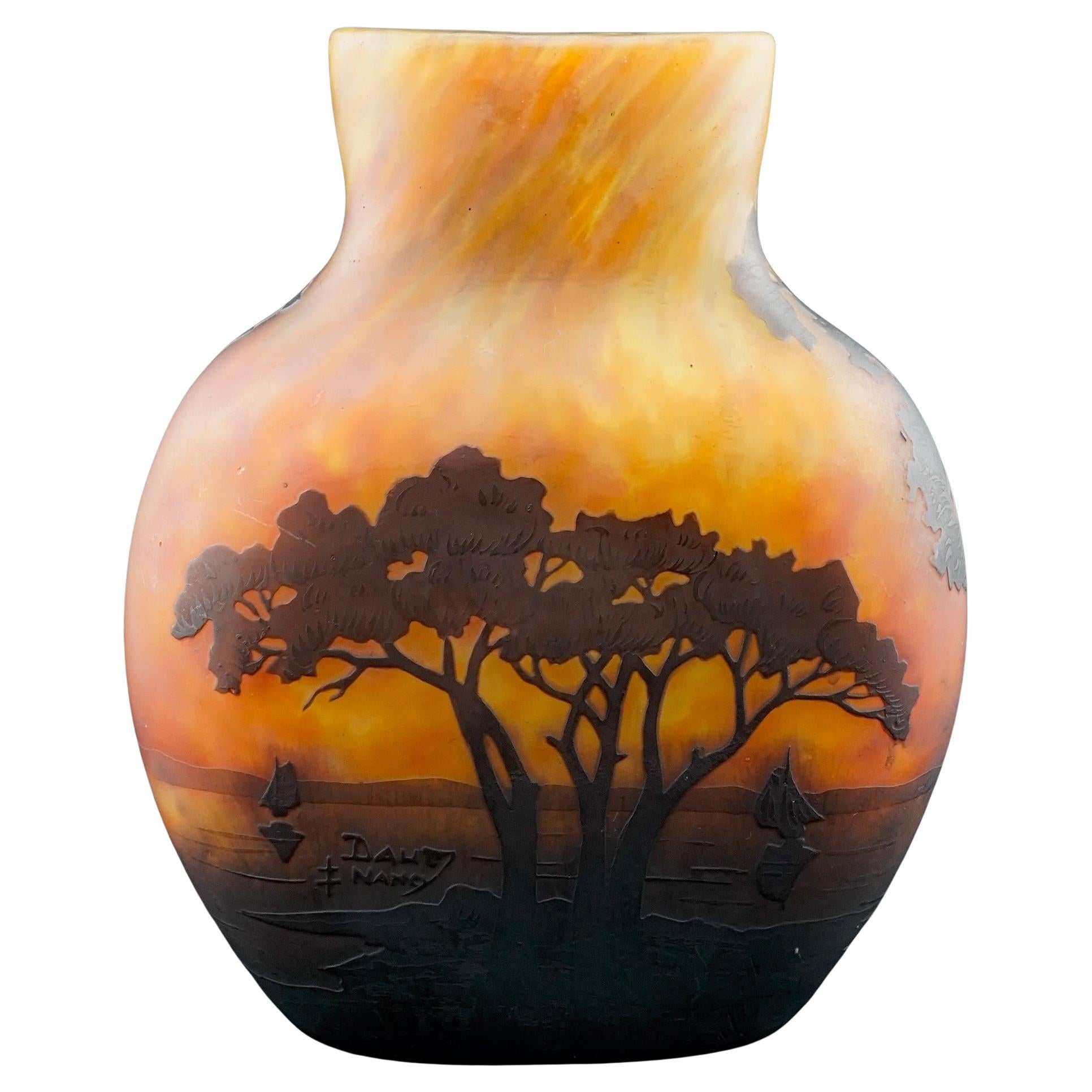 Daum Cameo Glass Landscape Bottle Shaped Vase
